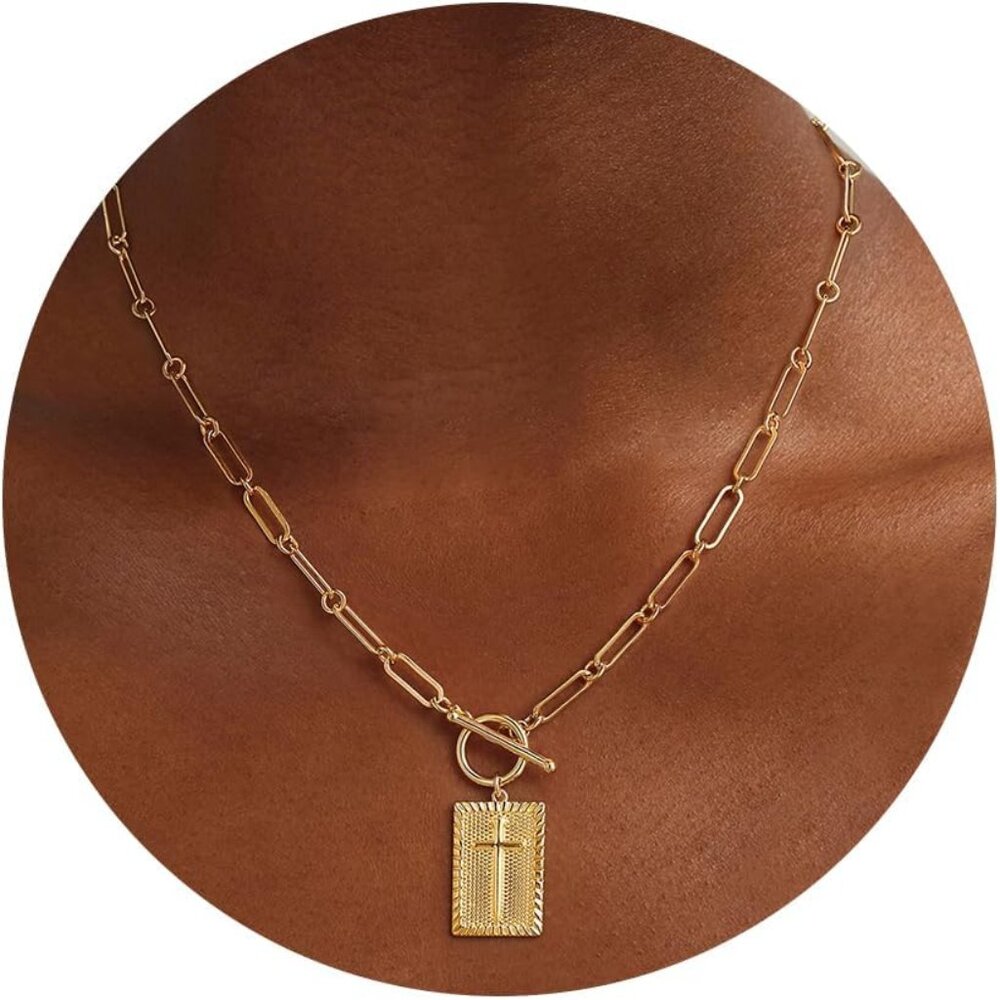 Cross Necklace for Women Trendy Chunky 14K Gold Plated/Silver Plated Cross Penda
